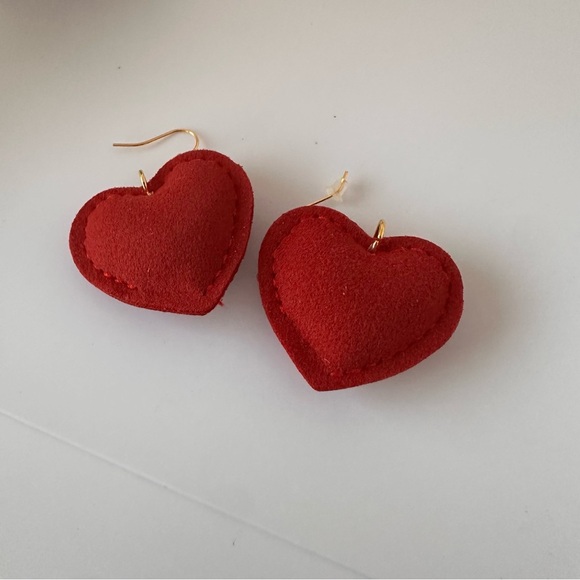 Red Rhinestone Heart Pillow Earrings | Gold Tone Statement Drop Earrings - Picture 11 of 13